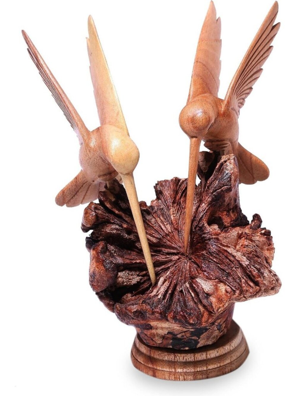 Handcrafted Hummingbird Wood Sculpture | Sustainable Animal Decor | 7.5" x 6